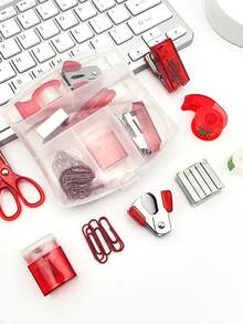 8 Pack Mini Office Supply Kit Portable Case With Scissors,Tape Dispenser Set, Punch,Pencil Sharpener, Mini Stapler With Staples And Staple Remover, For Students, Colleagues, Back-To-School Gift - Multi Colors - View 3
