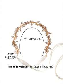 1pc Elegant Gold Crystal Leaf Bridal Headband With Ribbon, Exquisite Wedding Hair Accessory, Suitable For Bridesmaid, Prom Bridal Hair Accessory - Gold - View 8