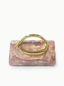 Dedoo 1pc Fashion Metal Decor Mini Box Clutch, Elegant Shiny Metal Strip Design, Luxury Style For Women, Suitable For Evening Party, Wedding, Ball - Pink - View 4