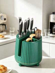1pc Squishy Rounded Rotating Knife Rack, Neutral Solid‑Color Sturdy Plastic, Minimalist All‑Season Style For Adults, Countertop Kitchen Use, Draining Shelf For Knives Chopsticks Cutting‑Boards, Utensil‑Organizer, Stable Counter‑Top Kitchen‑Gadget - Multicolor - View 13