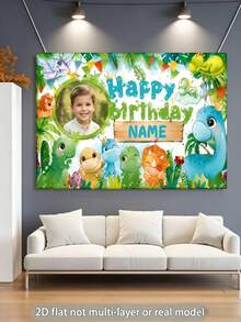 1pc Customizable Name & Photo Cute Cartoon Prince Dinosaur Pattern, Personalized Photo & Name Design, Suitable For Dinosaur Theme Birthday Party, Baby Shower, Portrait Photography Prop, Vinyl Material - Type C - View 5