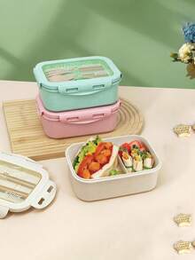 2-Compartment Divided Bento Lunch Box, Microwave , Snap-Lock Leak-Proof Lid, With Utensil Set, Portable Meal Prep Container For Students, Dorm, Office, Outdoor Camping, Picnic, Travel, Fresh-Keeping Lunch Box, Back To School Gift - Multicolor - View 4