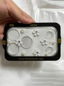 Fashionable Cute 3D Pink Flower Pearl Transparent Glass Camera Lens Protector Film For IPhone 17 Pro Max 17 Pro - Pearl-like Transparent Flowers - View 1