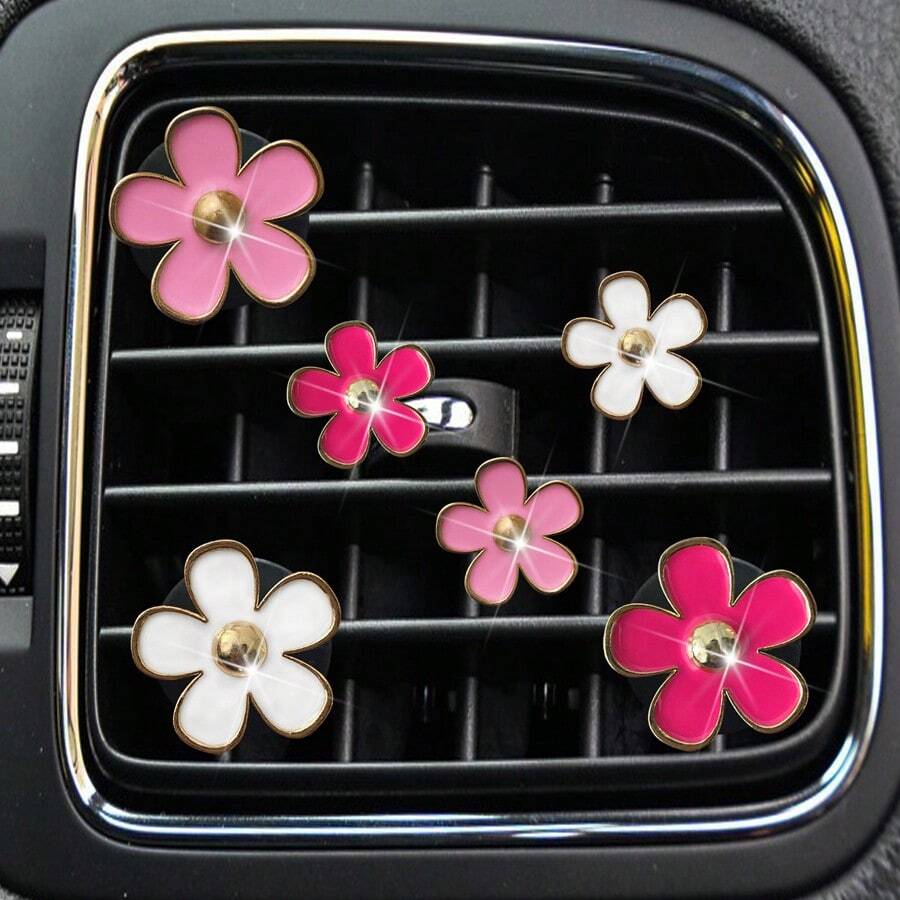 6pcs Alloy Daisy Car Air Vent Fragrance Clip Car Air Conditioner Decor
