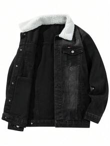 Men's American Vintage Long Sleeve Denim Jacket, Autumn Style - Black - View 4