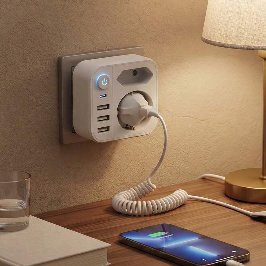 3680W 高功率歐規插頭轉接器,多孔牆壁充電器 16A 附 Type-C,適用於智慧型手機與平板電腦,家用辦公室歐式插座擴充器 - 查看 1