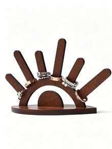 1pc Solid Dark‑Brown Hand‑Shaped Ring Display Stand, Retro Wooden Arc‑Base Hand‑Shaped With Multi‑Slot Prong, Classification Display Storage Jewelry Holder Jewellery Rack, For Dresser Vanity Bedroom Daily Use All‑Season Holiday Gift - Multicolor - View 9