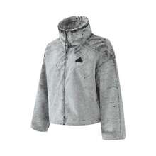 Adidas Women's Autumn/Winter Chimney Collar Faux Fur Plush Comfortable Short Sports Jacket Coat JJ1081 - Grayish Black - View 1