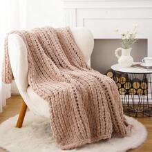 Dusty Pink Chunky Knit Throw Blanket,Handmade Cable Knit Crochet Blanket,Soft Thick Chenille Throw Blankets For Sofa Bed Home Decor,50"X60" - 粉色 - 查看 3