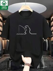 Herren-T-Shirt aus weicher, atmungsaktiver Baumwolle mit lustigem Pfirsich-Print - Lässiges Kurzarm-T-Shirt mit Rundhalsausschnitt, geeignet für alle Jahreszeiten, maschinenwaschbar - Schwarz - Übersicht 2