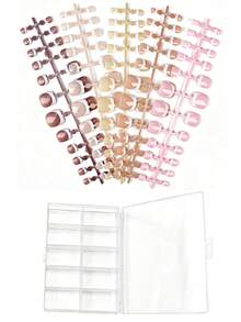 120pcs Short Square French Style Wearable Toe Nail Tips, Nude Pink Gradient Glossy Full Coverage Fake Toenails, Summer Daily Manicure Use - Multicolor - View 6
