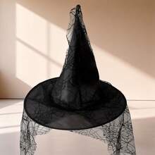1pc Women's Mesh Lace Witch Hat, Black Witch Costume Accessory, Suitable For Halloween Party. - Multiple Styles - View 5