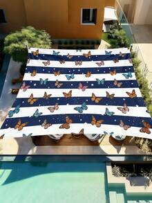 1PC Outdoor Sunshade Canopy With Colorful Checkered Pattern, Outdoor Patio Cover Can Block The Sunlight, Suitable For For Camping Beach Poolside Backyard Gardens Decoration, 2D Flat Printed Pattern, Come With Four Ropes And Nails, No Support Rod - Navy Blue - View 7
