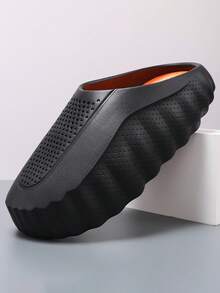 GAISIMA Men's Contrast Color Hollow Breathable Thick Sole Slide Sandals, Unisex Perforated Street Style Height-Increasing Sandals, Suitable For Summer Outdoor, Daily, Bathroom Wear - Black - View 5