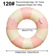 Oversized Striped Inflatable Swim Ring With Dual Handles, Pastel Pink/Blue Adult Pool Float For Beach, Pool Party & Summer Vacation - Multicolor - View 8