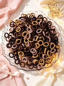100Pcs Girls Simple Colorful 0.8 Inch Diameter Finger-Sized Hair Ties, Cute Non-Damaging Hair Bands Ponytail Holders Hair Accessories Suitable For Daily Use - 彩色 - 查看 2