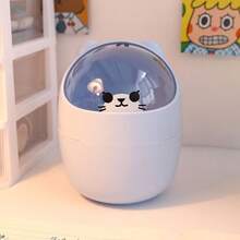 迷你桌面翻蓋垃圾桶，可愛 DIY 附蓋收納盒兼筆筒，適用居家、臥室、辦公室，少女風 - A - 查看 6
