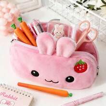 2 Stück/Set süße Kaninchen oder Erdbeere geformte Federtasche mit 1 Stück Karotten Stifthalter, Multifunktions Kosmetiktasche/Organizer, ideal für Schule, Büro, Abschlussgeschenk, Schmuckbox, Geburtstagsparty Geschenk - Übersicht 2
