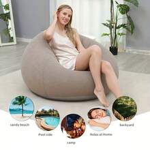 1pc Large Slouchy Inflatable Sofa Chair, Thickened Flocked PVC Bean Bag Lounge Chair, Outdoor Camping Equipment, Picnic, Park, Living Room, Dorm Single Seat, Easy To Inflate And Deflate - Coffee - View 7