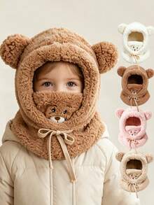 Cute Bear Hat, Autumn/Winter Cycling Ear Protection Mask Scarf All-In-One Plush Ushanka - Multicolor - View 1