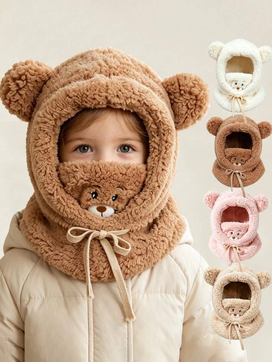 Cute Bear Hat, Autumn/Winter Cycling Ear Protection Mask Scarf All-In-One Plush Ushanka - Multicolor - View 1