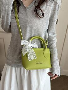 Borsa a spalla piccola quadrata colore caramella dolce, borsa da donna alla moda dopamina con fiocco, borsa da donna carina stile Lolita - Verde Oliva - Visualizzare 4