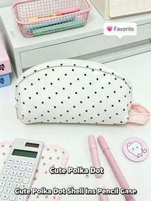 1/2pcs Cute Large Capacity Polka Dot Shell Pattern Student Pencil Case - Cream White, Suitable For Classroom, Travel, Multi-Compartment Organizer Bag, Polka Dot Pattern, For Stationery.Back To School. - Multicolor - View 4