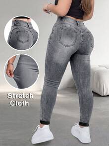 Women's High Stretch Butt-Lifting Y2K Jeans, Elegant Design, Suitable For Commuting, Dating, Daily Casual, Holiday Outings And Vacations Fall - Light Grey - View 8