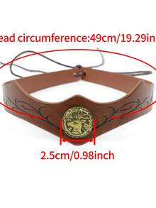 1pc Medieval Vintage PU Leather Embossed Headband, Renaissance Viking Market LARP Costume Prop, Halloween Cosplay Outfit Accessory - A - View 5