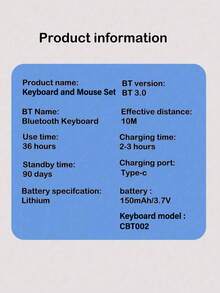AKKHOO Wireless Blue Keyboard & Mouse Compatible With IPad, Computer, Phone, Tablet, Rechargeable Silent Mini Keyboard & Mouse Set - Black - View 12