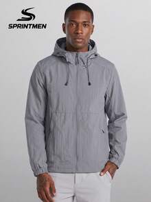 1pc Dark Grey Hooded Men's Casual Jacket, Lightweight & Comfortable, Hooded Drawstring, Outdoor Men's Top, Sporty Style, Machine Washable, Hiking, Camping, Daily Commute, Men's Casual Jacket - Grey - View 2