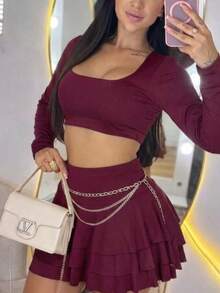 Women Two-Piece Outfits - Maroon - View 1