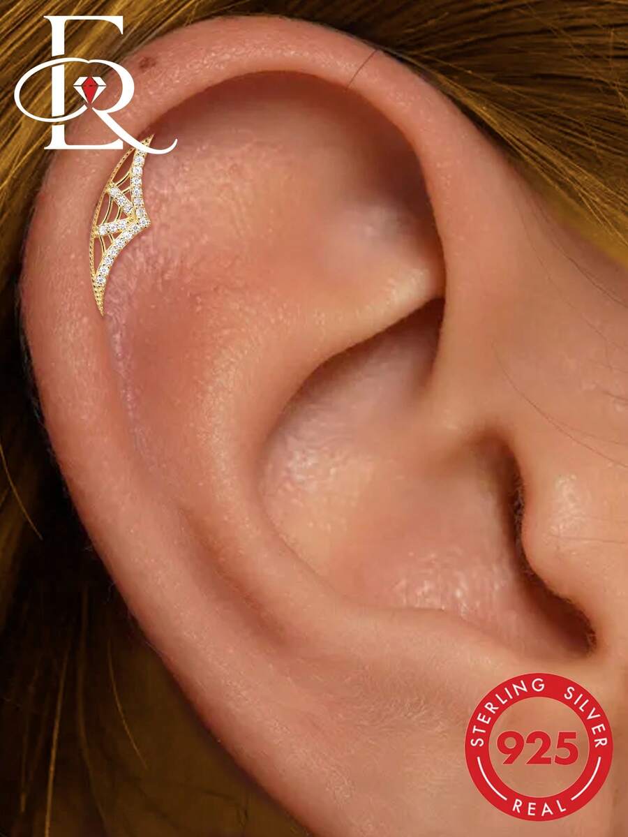 EleRunis 1PC 925 Sterling Silver Geometry Goth Hidden Flat Back Cartilage Helix Threaded Piercing Punk Tattoo Medieval Fine Jewelry For Daily Wear