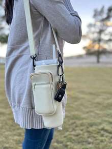 Funda de vaso de vidrio de 40/30oz + pajita, conjunto de accesorios para botella de agua (funda de vaso + bolsa para teléfono + llavero + pajita), bolsa para botella de agua con bolsa para teléfono, funda protectora para vaso, bolsa aislante para botella de agua, funda de vaso (con bolsa para teléfono), sin tapa para pajita, se adapta a vasos de vidrio de 40/30oz, con asa, bandolera - Multicolor - Ver 9