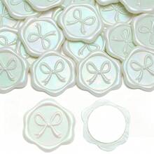 20 PCS 3D-Bow Wax Seal Stickers, Elegant Self-Adhesive Champagne Seals, For Wedding Invitations, Gift Wrapping Decals, Envelopes, Christmas & Party Decor, Greeting Cards - Vibrant Green - Bow - Iridescent Green - View 4