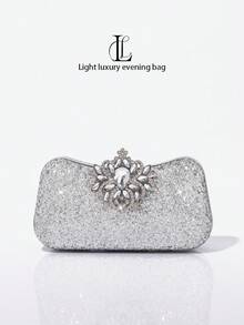 1pc Silver Sequin Luxury Elegant Evening Bag, Fashion Glitter Clutch, Ideal Gift For Women, Suitable For Parties, Weddings And Formal Occasions - Silver - View 2
