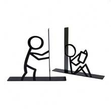 A Pair Of Creative Metal Bookends Featuring Two Matchstick Figures In Distinct Poses, Fun Silhouette Book Stoppers With Interacting Matchstick Characters, A Whimsical Gift Ideal For Book Lovers, Students And Office Workers, Perfect Presents For Birth - One Size - View 15