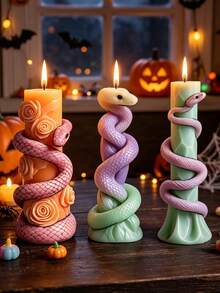 3PCS Snake Silicone Mold Cobra Skeleton Column Casting Mould Thick Flexible For Scented Candle Handmade Soap Gypsum Epoxy Resin Squishy Toy DIY Halloween Autumn Decor Unique Holiday Handmade Gift - A - View 2