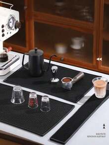 Silicone Kitchen Draining Mat, Coffee Bar Mat, Desktop Spill-Proof Coaster, Non-Slip Heat-Resistant Shock-Absorbing, Suitable For Home Bar, Coffee Station, Cocktail Making, Kitchen, Hairdressing Tool Work Mat, Vacation, Camping Essential, Party Necessity. Best Gift For Family And Friends - Black - View 7