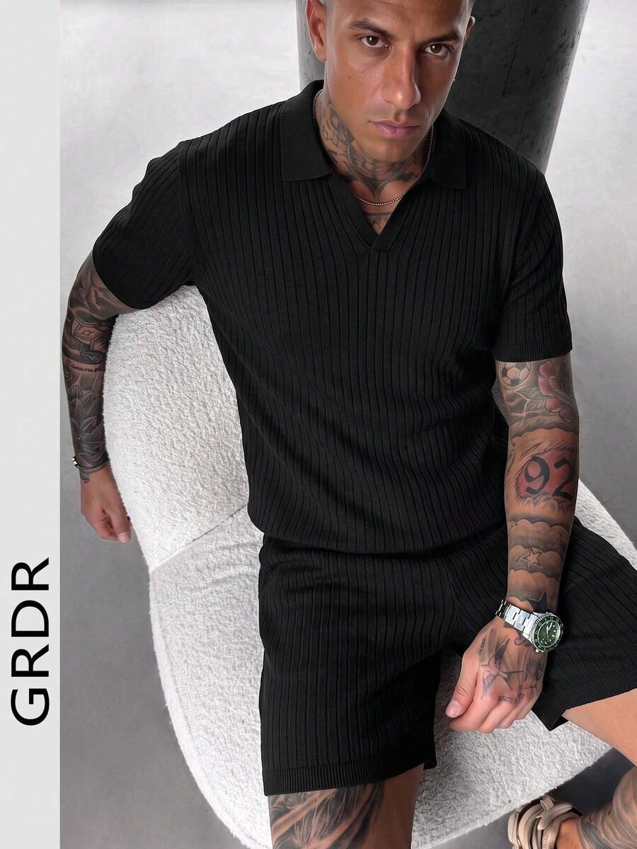 GRDR Men's Casual Solid Color Short Sleeve Knit Top, Spring/Summer