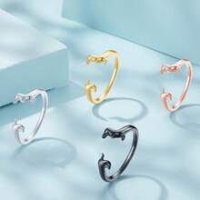 WOSTU 1pc Cute Animal Theme 925 Sterling Silver Multi-Tone Open Band Ring Dolphin Fox Hug Hand Design Jewelry For Women Party Anniversary Gift - Adjustable - View 3