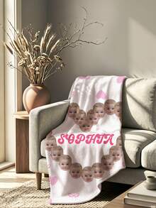1pc Customized Photo Blanket, Personalized Bed Blanket, Customizable Name And Photo, Best Blanket, Comfortable Blanket, Family Gift, Birthday Gift, Anniversary Gift, Christmas Gift, Personalized Gift, Holiday Gift, Gift For Family, Warm Gift For Baby - Style 1 - View 3
