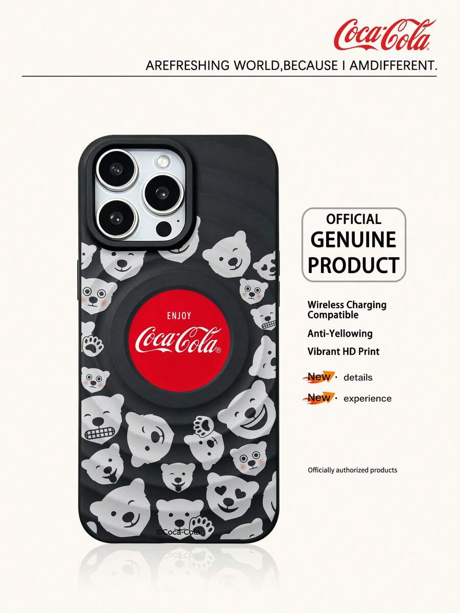 Vintage Coca-Cola Logo Print MagneticAdsorption Phone Case, Matte Skin FeelShock Resistant MagSafe Case CompatibleWith IPhone All Series Cute Ladies DailyCover - Black - View 1