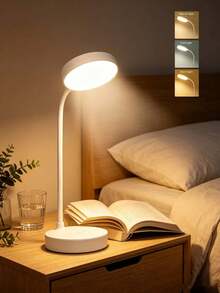 1pc White LED Round Base Button Desk Lamp, Eye-Protection Reading Light, LED Table Lamp, Desk Lamp, Rechargeable/Plug-In Optional, 3 Color Temperatures, Suitable For Dorm, Bedroom, Home, Night Light, Lampshade, Book Light, Bedroom Lighting, Table Lamp, Reading Light, Reading, Office Desk Supplies, Bedroom Lighting, Wireless Lamp, Bedroom Lamp, Lighting, Lamp, Light, Rechargeable Model Battery Capacity: 800mAh - Round Base Table Lamp - View 2
