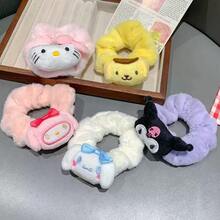 SANRIO 1/5入 Hello Kitty 女款彈性毛絨髮圈，Kuromi 髮飾，適合高馬尾 - 彩色 - 查看 2