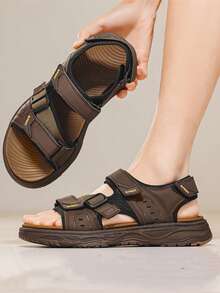 Men's Casual Summer Sandals - Thick Sole Fashion Bedroom House Slippers, Sports Plus Size Beach Flip Flops - Brown - View 3
