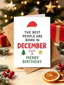 1pc December Birthday Christmas Card With Envelope - "Born In December" Festive Greeting For Friends & Family, Blank Inside - View 6