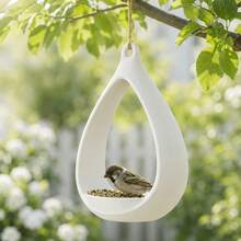 Mangeoire à oiseaux d'extérieur, mangeoire à oiseaux suspendue en forme de goutte d'eau minimaliste moderne surdimensionnée, plateau d'alimentation pour oiseaux sauvages de jardin imprimé en 3D moulé en une seule pièce, décoration de paysage de cour, d'arbre, de balcon, cadeau pour les passionnés d'observation des oiseaux, blanc minimaliste, 1 pièce - A - Voir 6