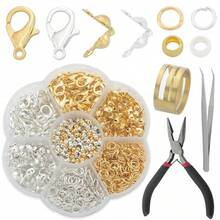 360pcs/363pcs/3pcs DIY Jewelry Findings Connector Set With 7-Compartment Box (Lobster Clasps, Jump Rings, Crimp Beads, Positioning Beads), 3 Tools (Pliers, Tweezers, Ring Holder), Suitable For Beaded Jewelry Making, Bracelets, Necklaces, Anklets, Open Jump Rings, Bead Connectors, Bag Charms, Jewelry Accessories, Handmade Craft Materials - Lobster Clasp & Button & Positioning Bead & Jump Ring - View 5