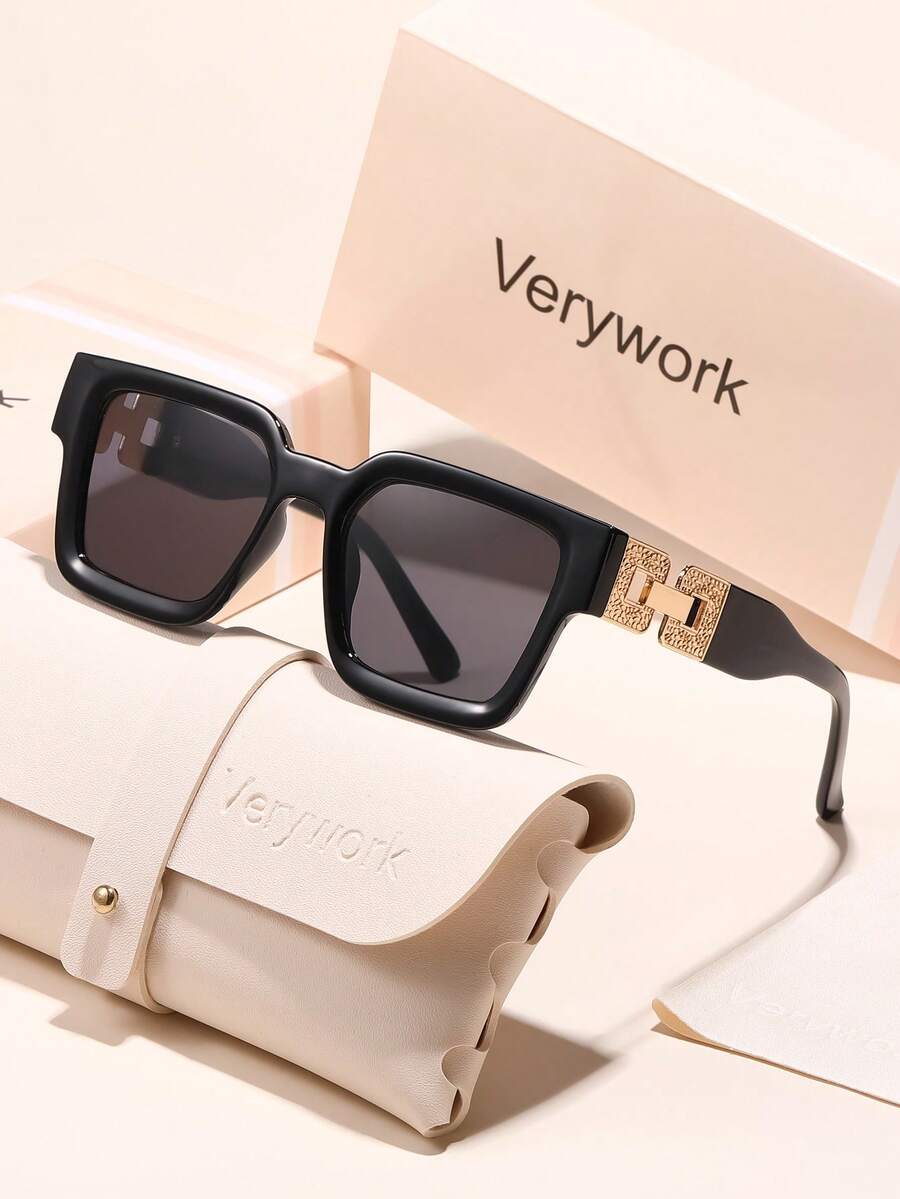 Verywork1pc Fashion Square Brand Design Women's Sunglasses, Comes With Storage Case And Cleaning Cloth, Suitable For Outdoor Activities, Vacation Travel, Shopping, Daily Commute, Etc. - Multicolor - View 1